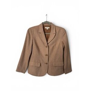 Coldwater Creek Blazer Womens P8 Tan Herringbone Wool Blend Petite Jacket